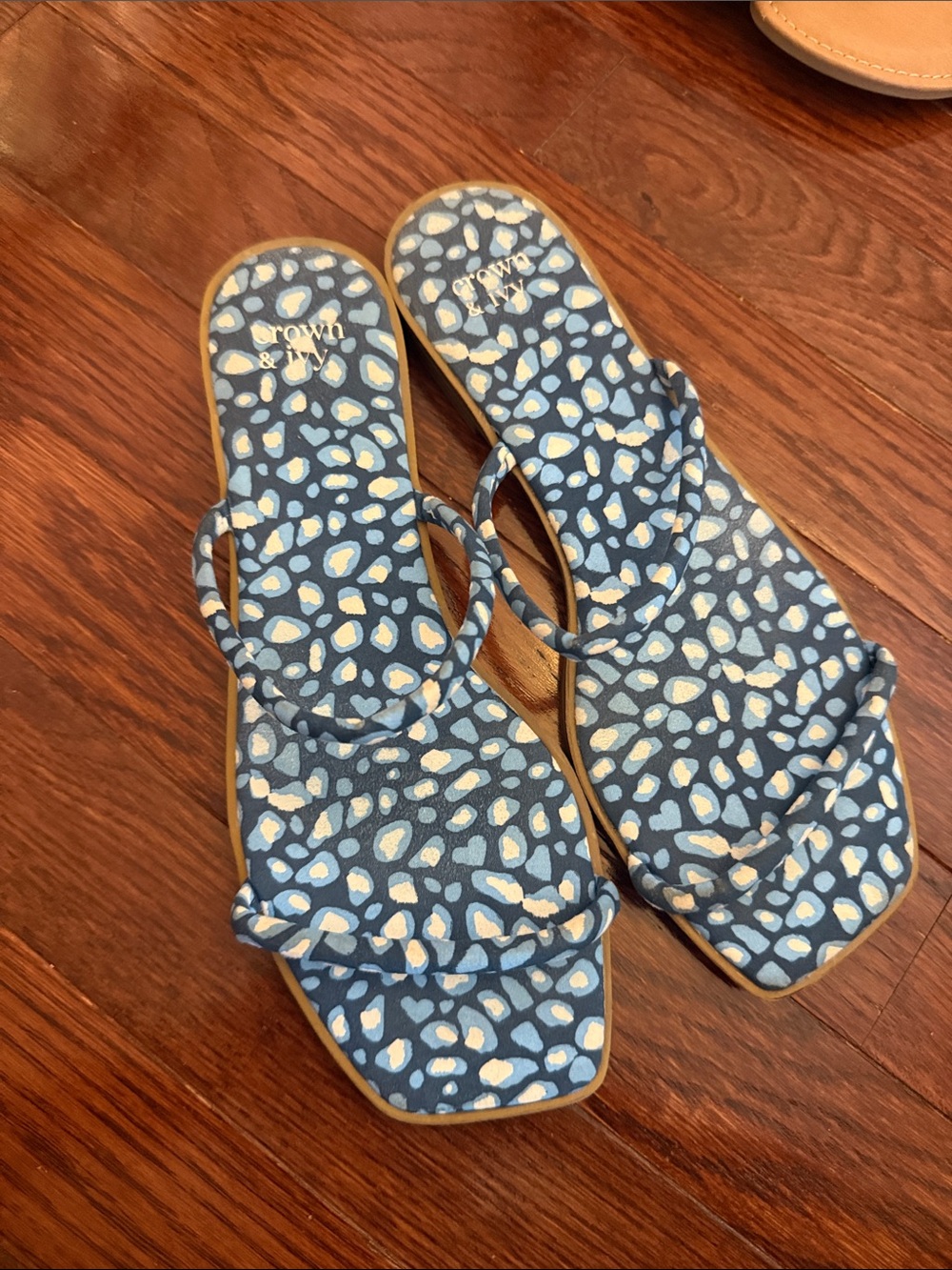Mango Navy and Light Blue Patterned Slide Sandals